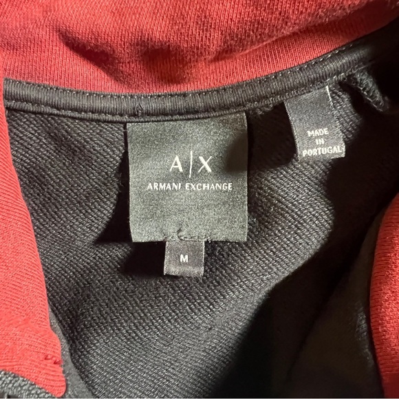 Armani Exchange Pullover Half Zip Sweatshirt in Black + Red, Men’s Medium - Picture 6 of 11
